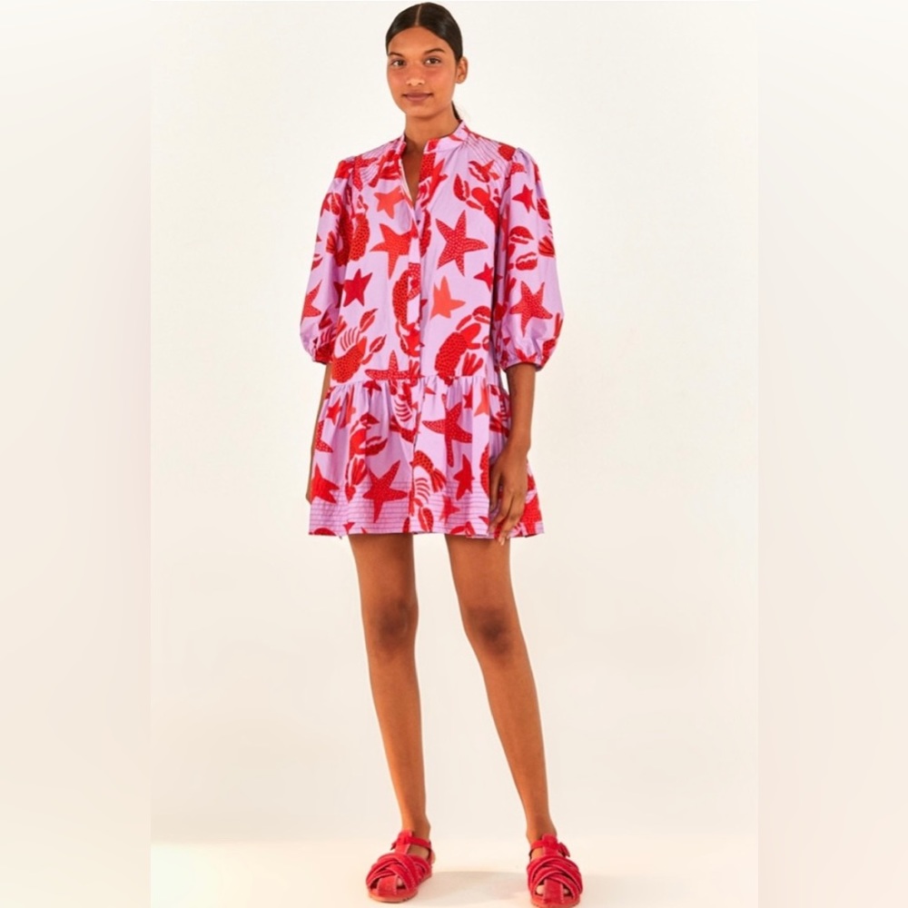 NWT FARM Rio Lobster Sky Mini Dress